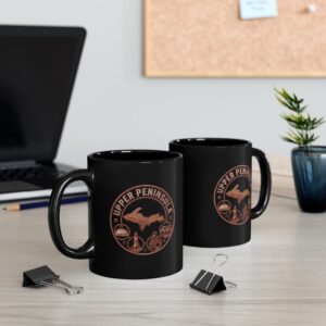 Upper Peninsula Michigan Map Black Coffee Mug – UP Retro Badge (11oz, 15oz)